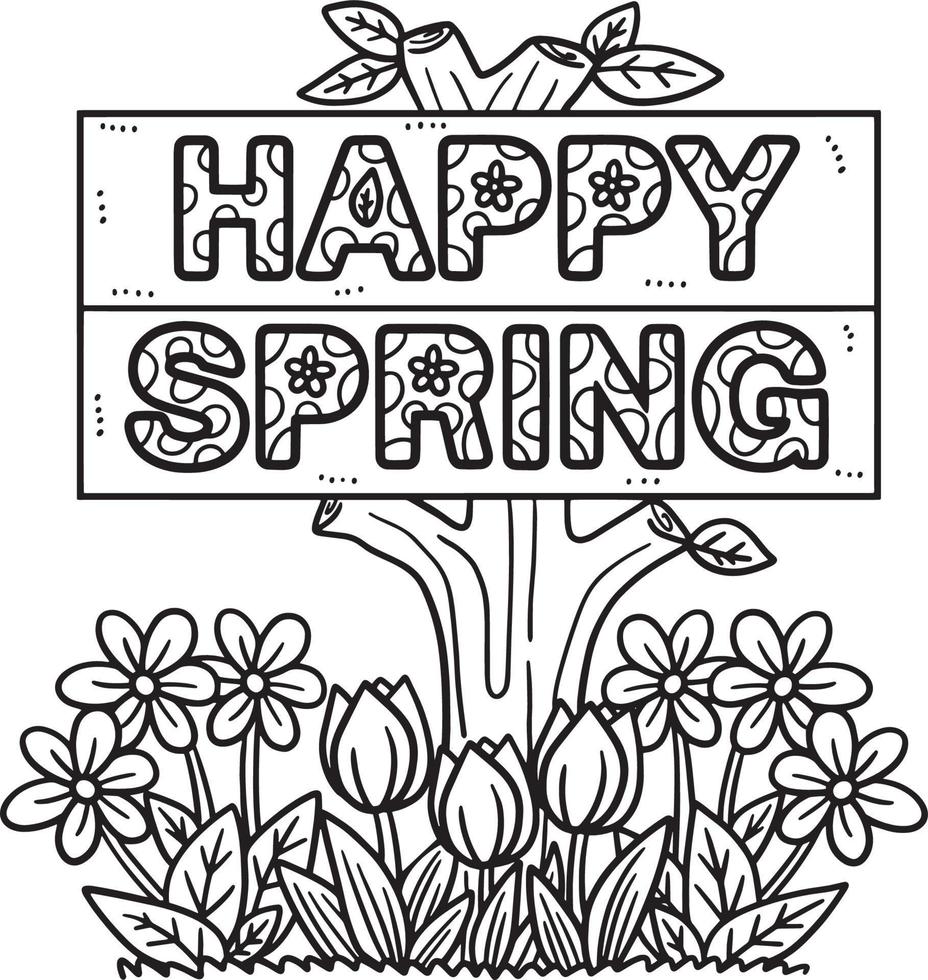 Happy Spring Banner Isolated Coloring Page vector