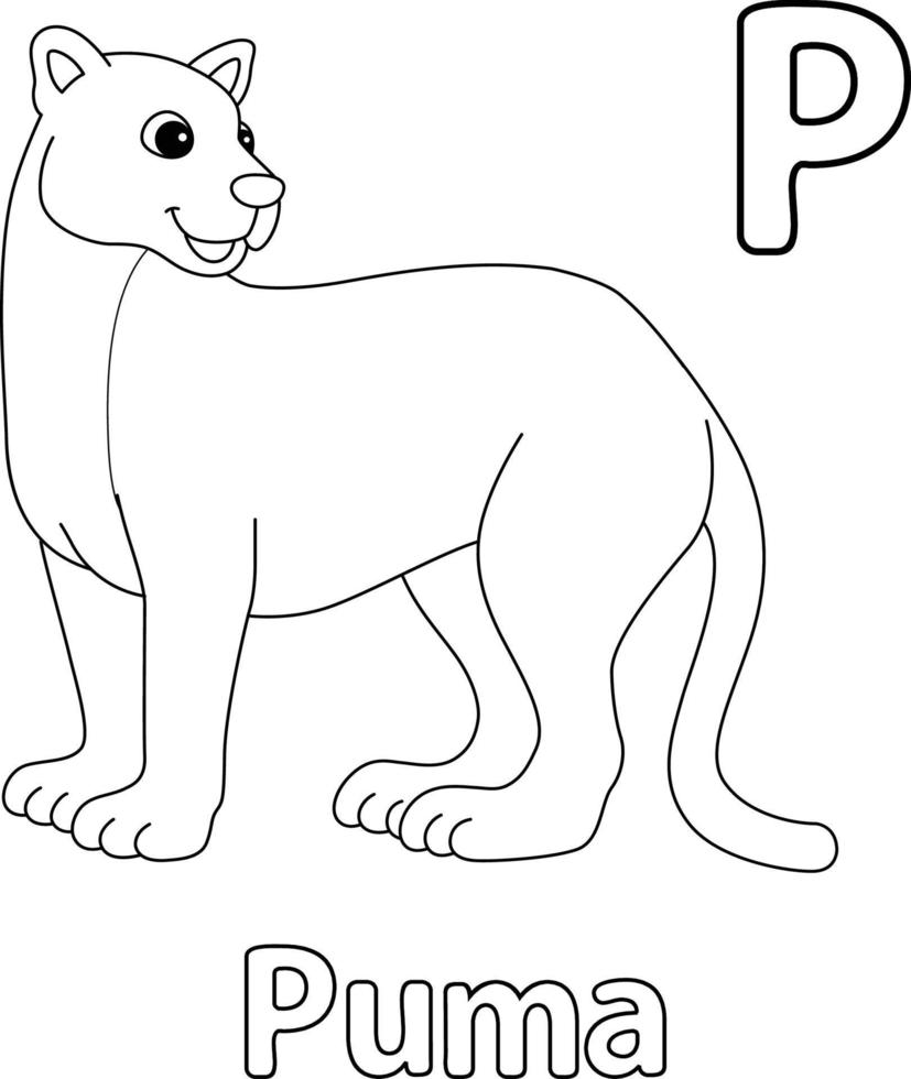 puma animal alfabeto abc aislado para colorear p vector