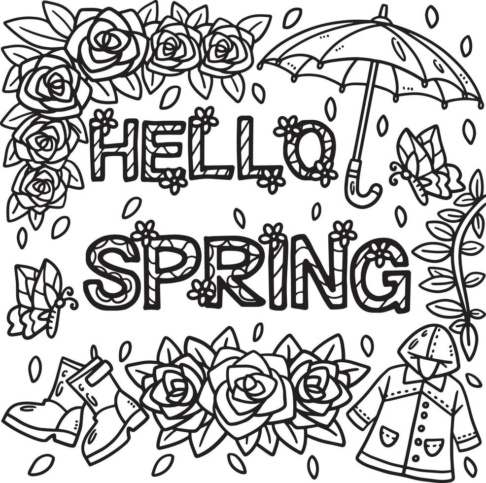 Hello Spring Coloring Page for Kids vector