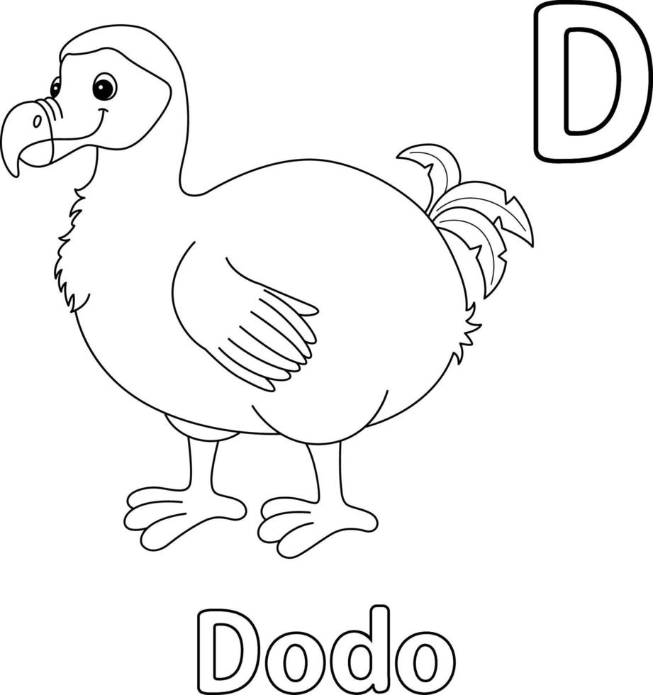 Dodo Animal Alphabet ABC Isolated Coloring Page D vector