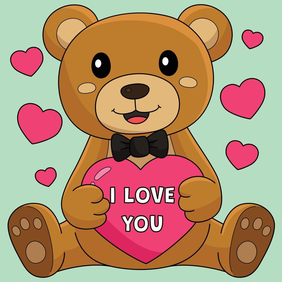 Valentines Day Teddy Bear Colored Cartoon vector