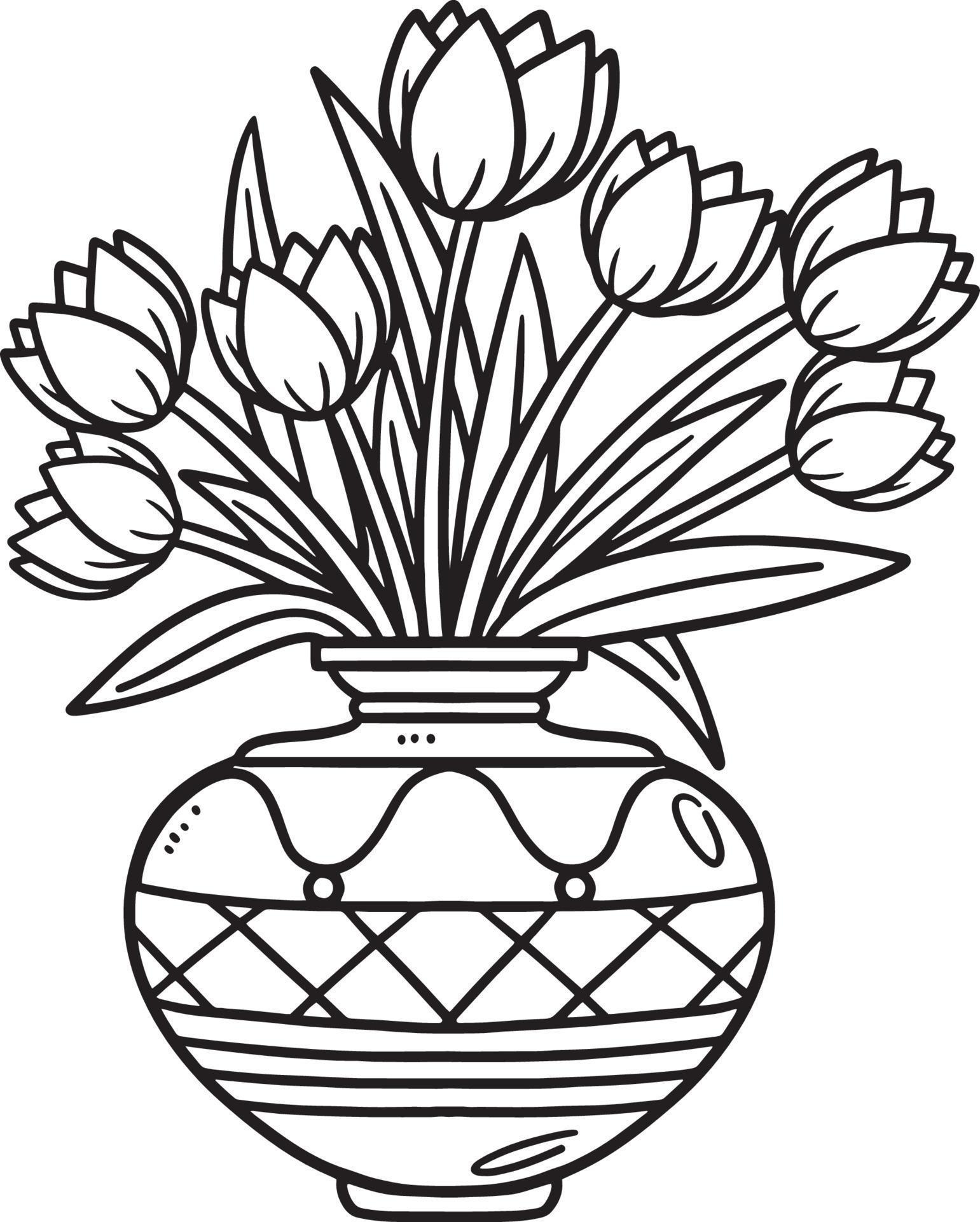 Spring Flower Vase Isolated Coloring Page for Kids 15529425 Vector Art