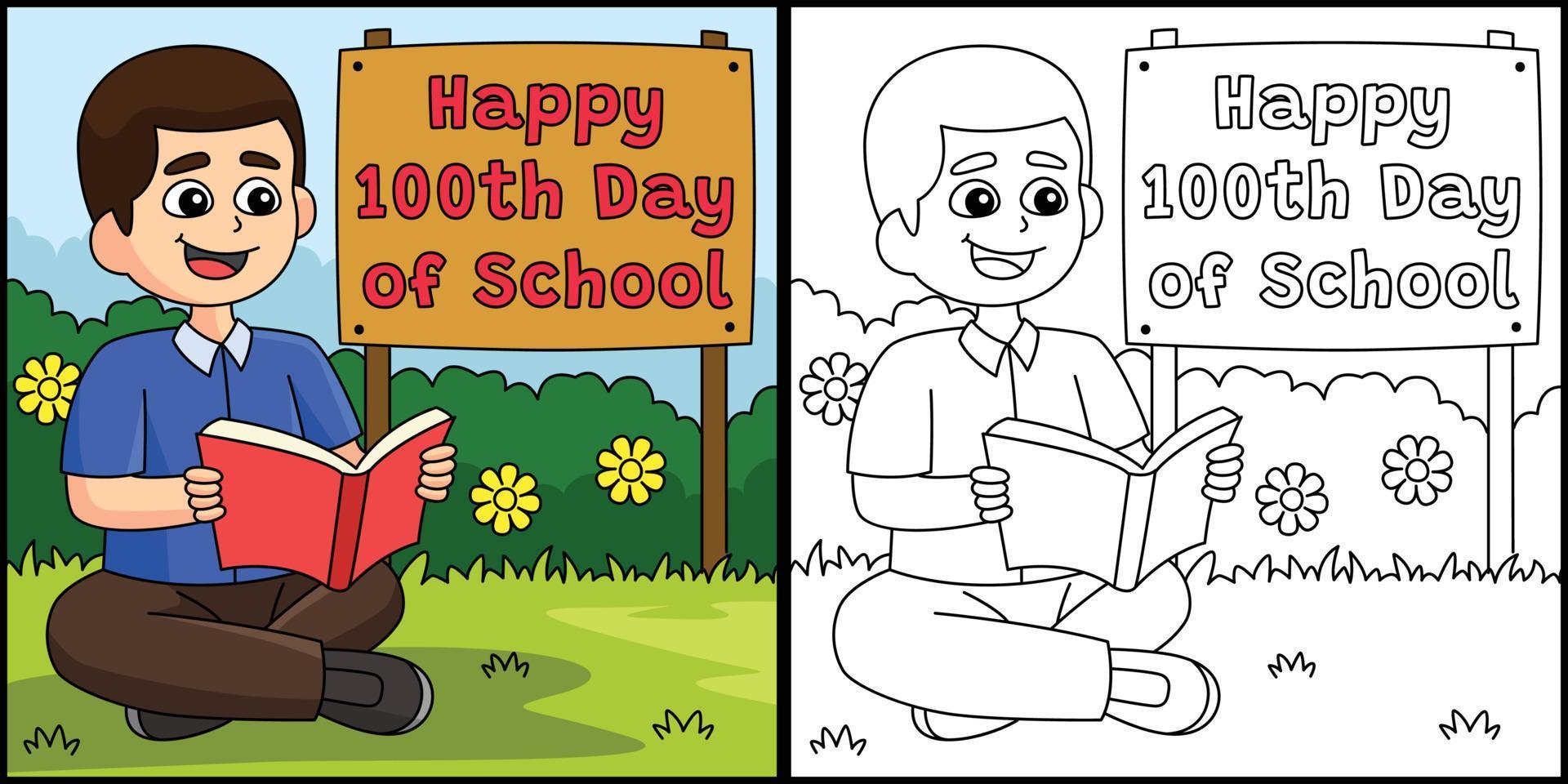 100th Day Of School Student with Book Illustration vector