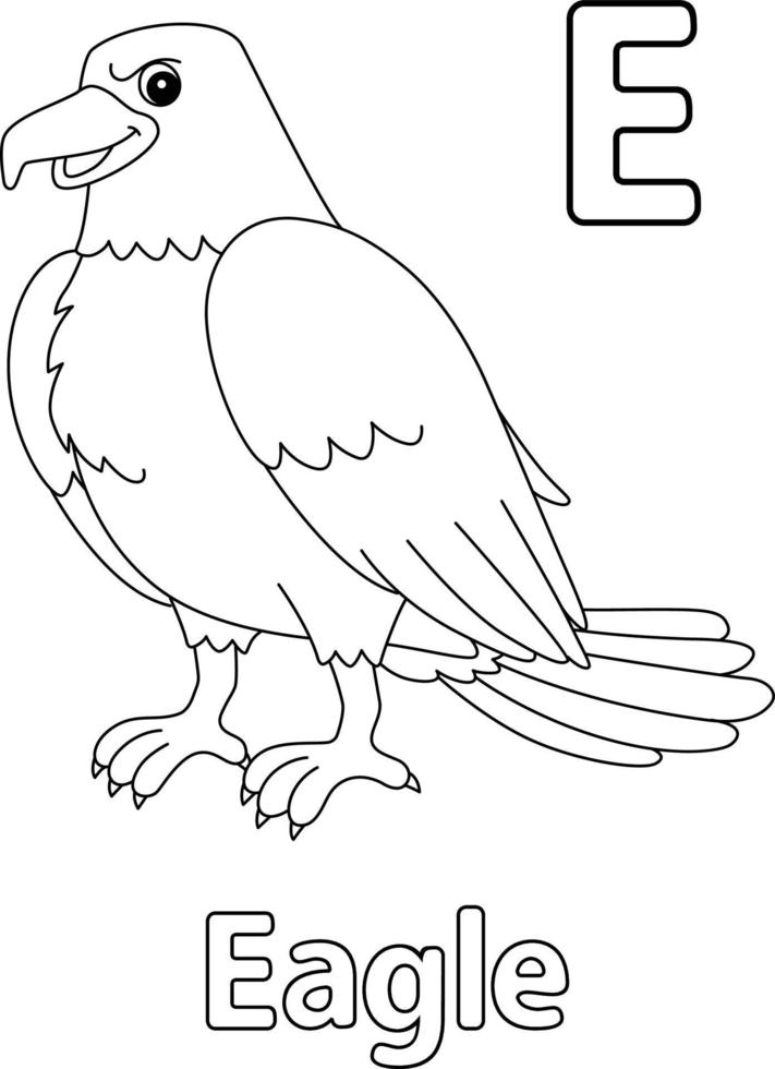 Eagle Animal Alphabet ABC Isolated Coloring Page E vector