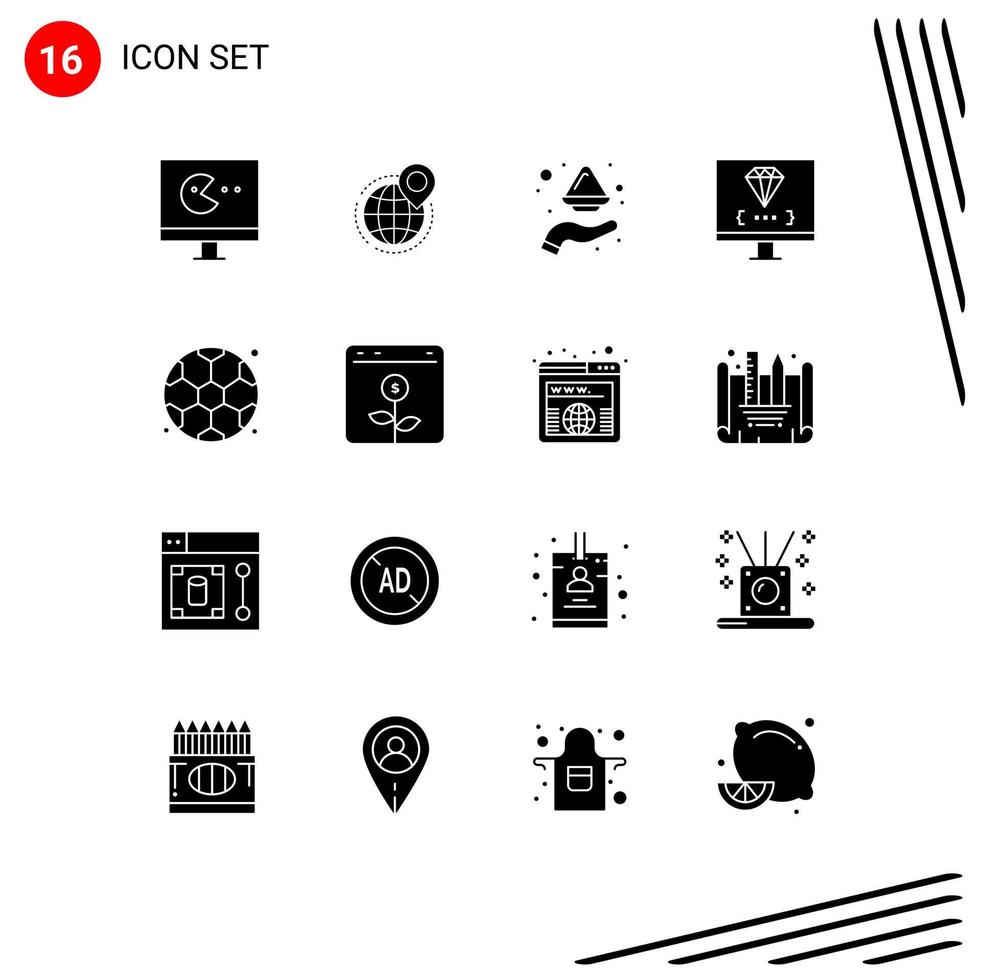 16 Thematic Vector Solid Glyphs and Editable Symbols of development computer world coding india Editable Vector Design Elements
