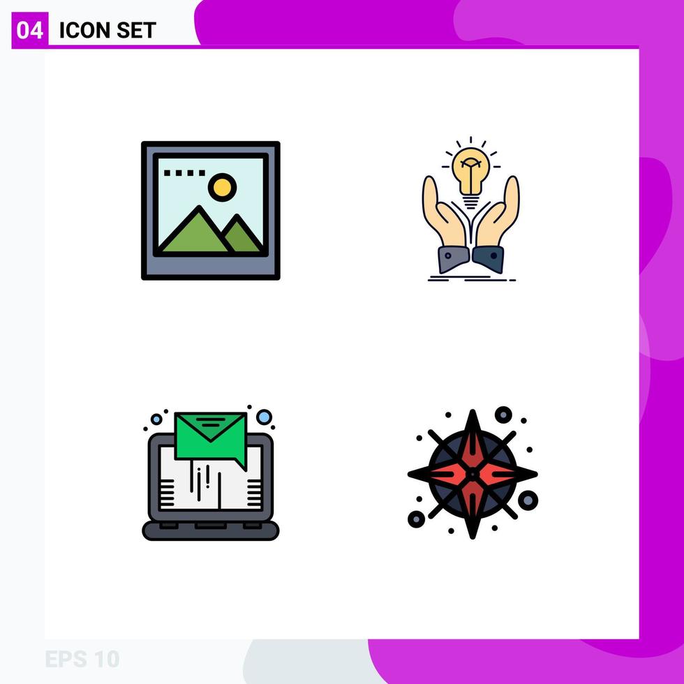 4 Universal Filledline Flat Color Signs Symbols of image letter idea share sending Editable Vector Design Elements