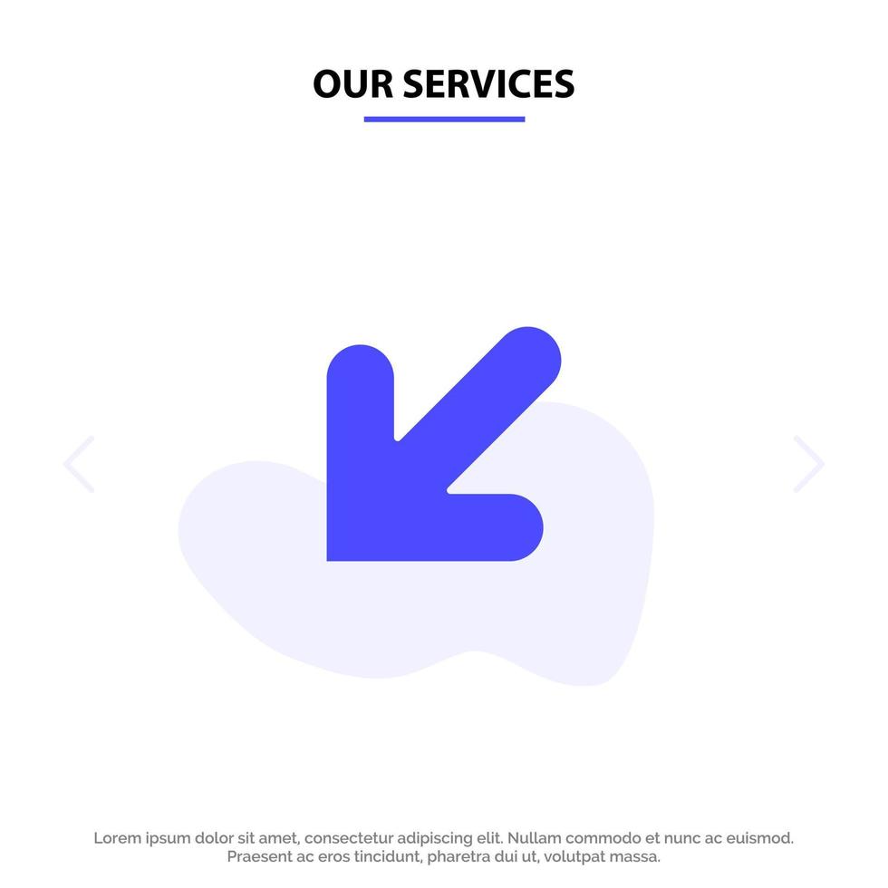 Our Services Arrow  Down Left Solid Glyph Icon Web card Template vector