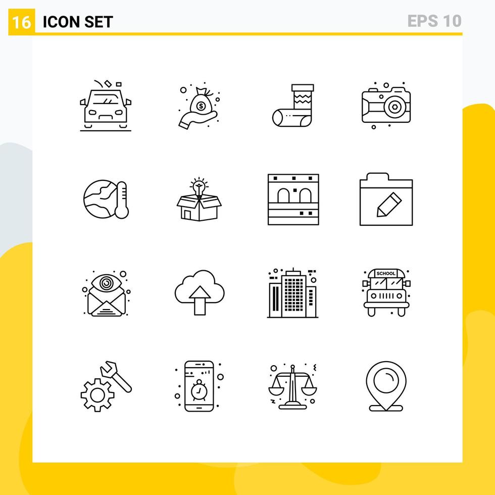 paquete de iconos vectoriales de stock de 16 signos y símbolos de línea para elementos de diseño vectorial editables de arte de celebración de cámara ambiental vector
