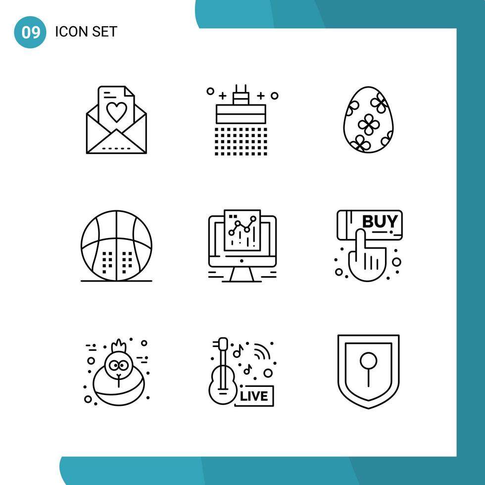 Vector Pack of 9 Outline Symbols Line Style Icon Set on White Background for Web and Mobile