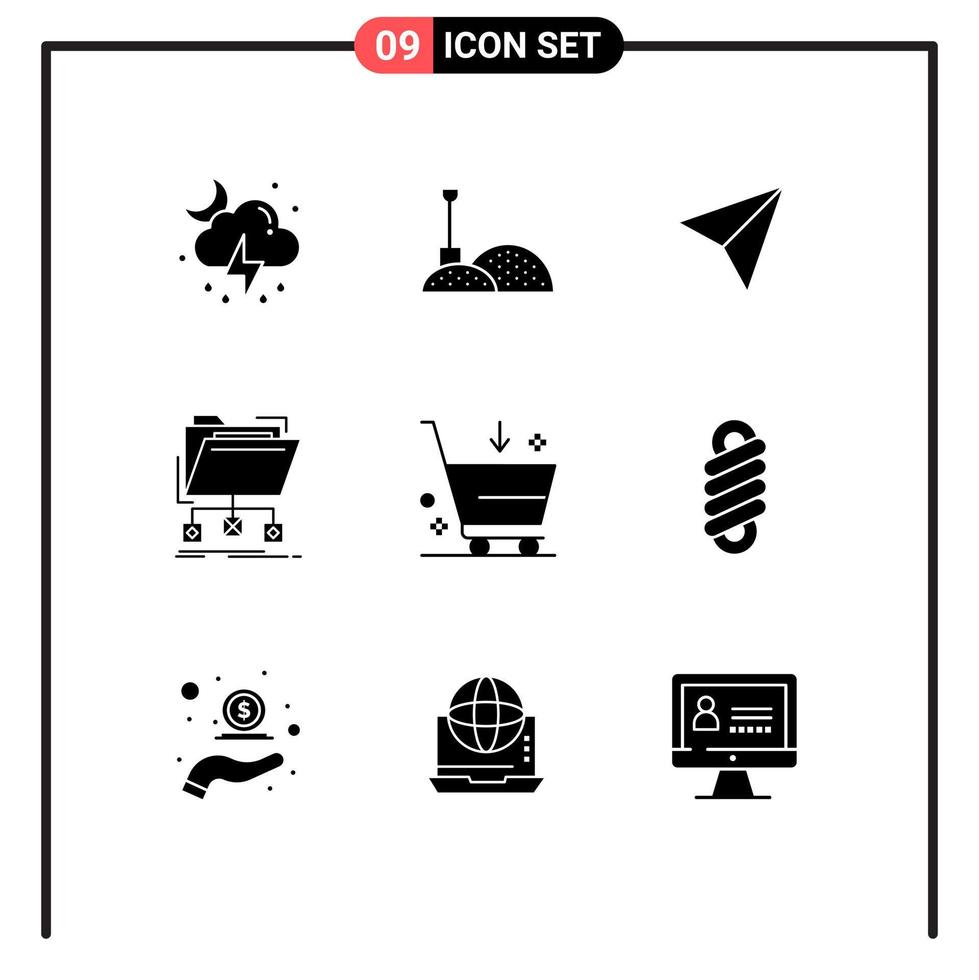 User Interface Pack of 9 Basic Solid Glyphs of commerce buy sets network files Editable Vector Design Elements