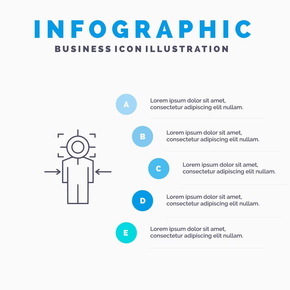 objetivo de enfoque de hombre lograr icono de línea de meta con fondo de infografía de presentación de 5 pasos vector