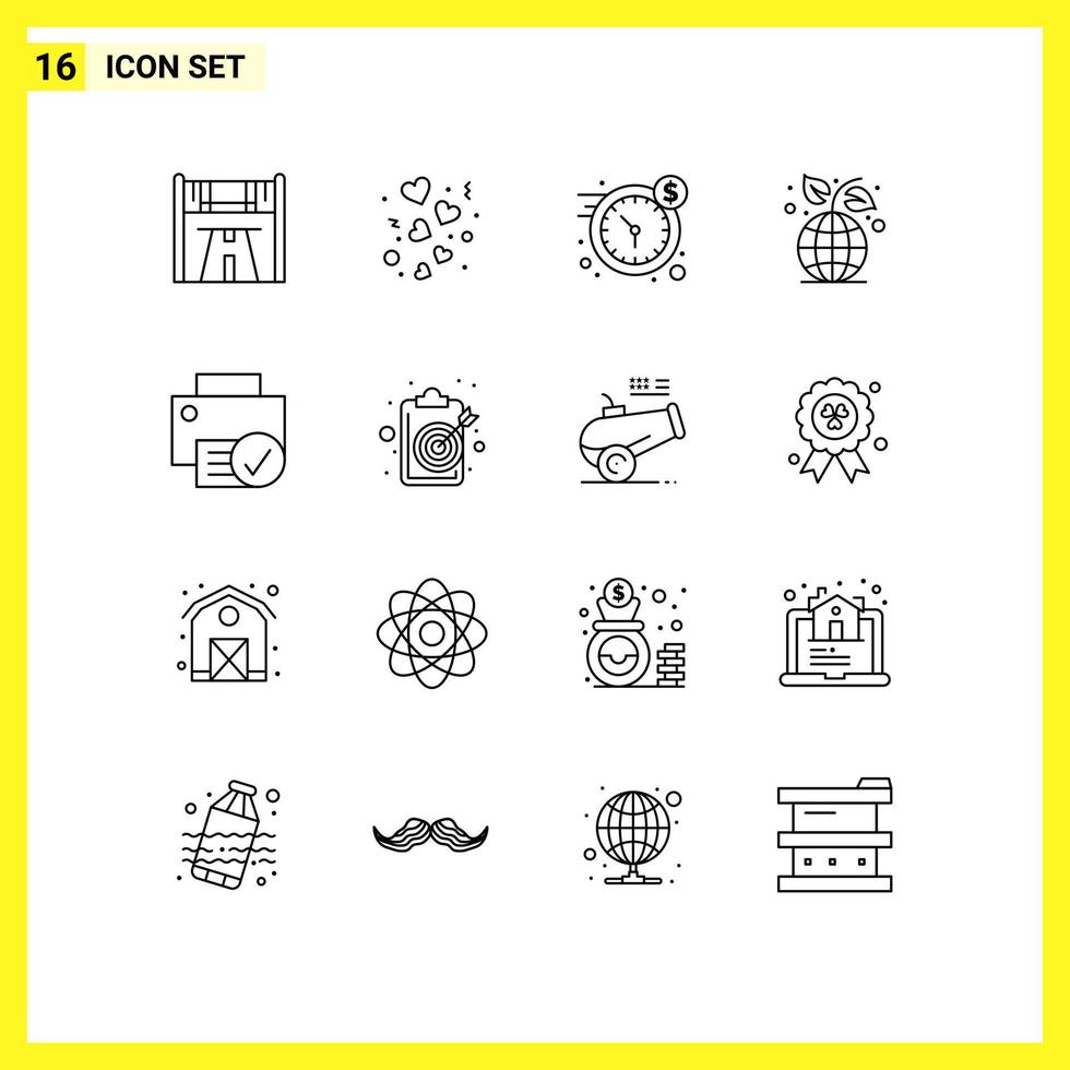 Set of 16 Commercial Outlines pack for computers environment wedding ecology time Editable Vector Design Elements