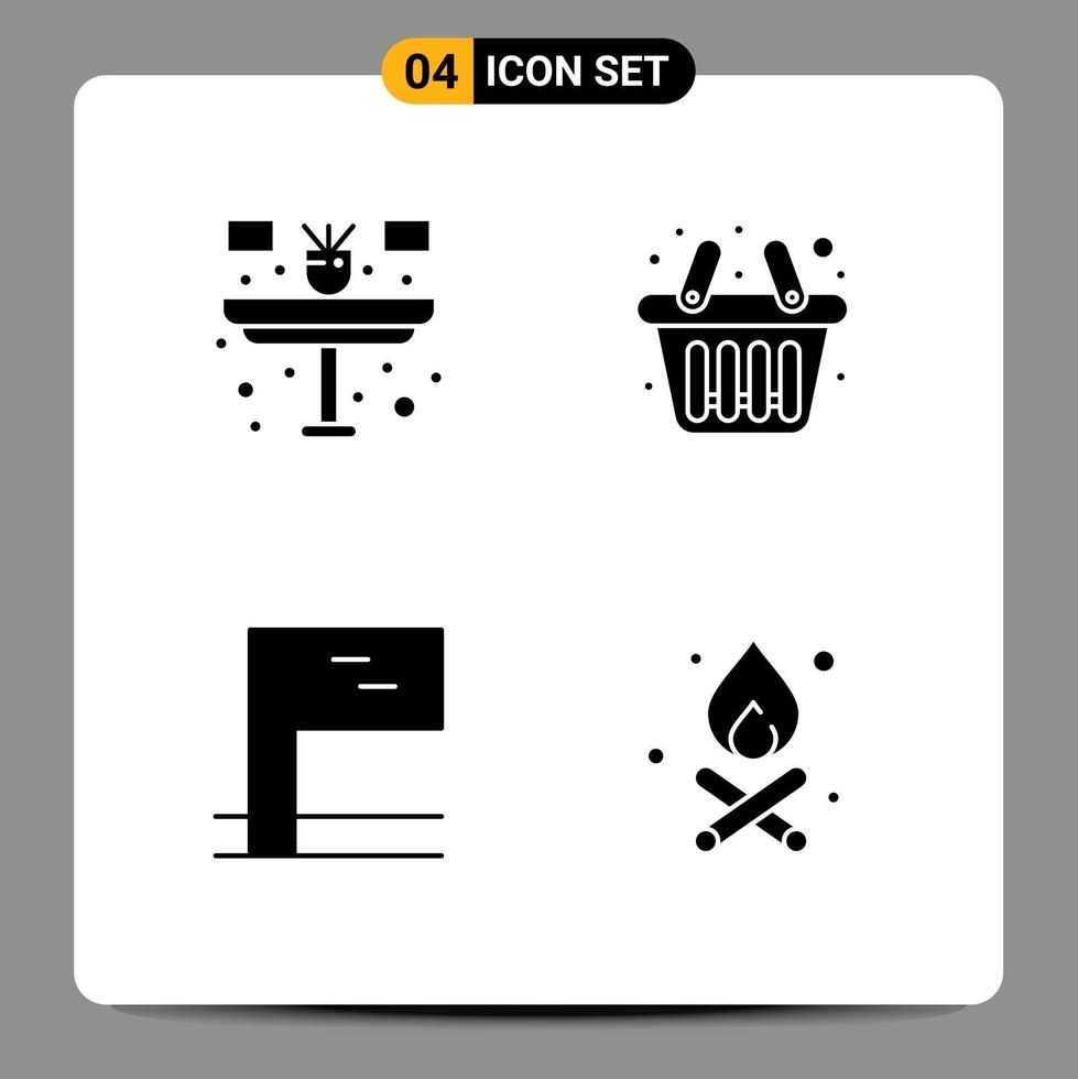 Set of 4 Modern UI Icons Symbols Signs for desk bonfire table shopping fire Editable Vector Design Elements
