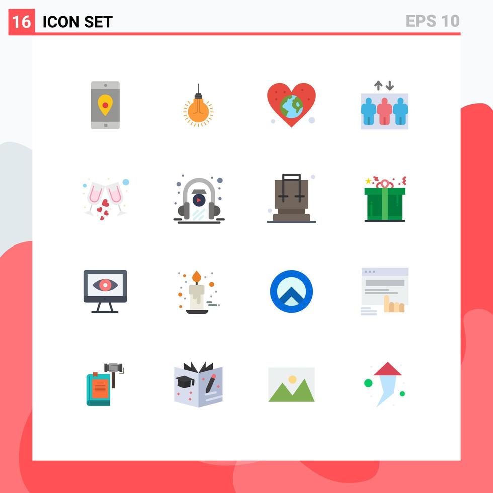 16 User Interface Flat Color Pack of modern Signs and Symbols of lift elevator tips day world Editable Pack of Creative Vector Design Elements