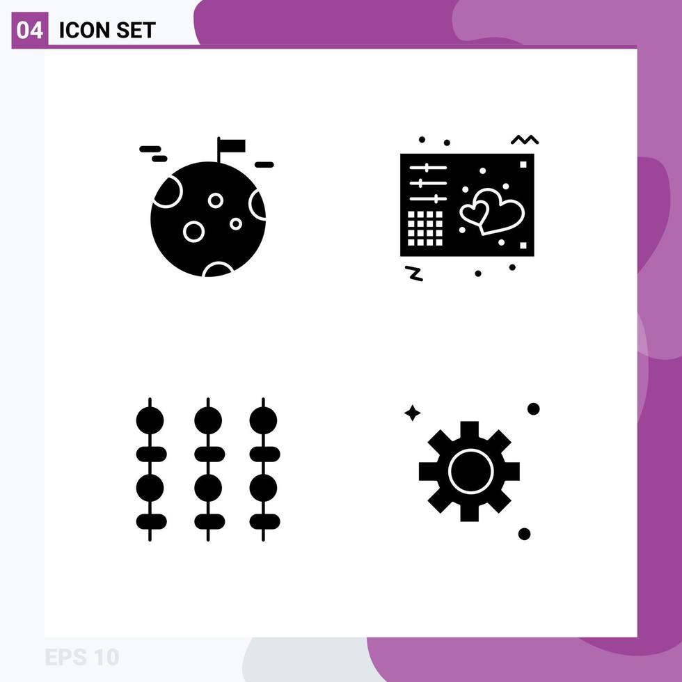 Group of 4 Modern Solid Glyphs Set for planet grill space keys meat Editable Vector Design Elements