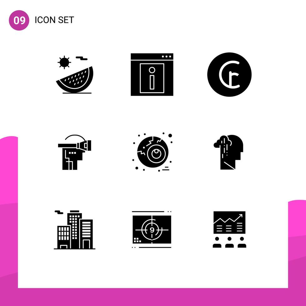9 Universal Solid Glyph Signs Symbols of technology reality web virtual currency Editable Vector Design Elements