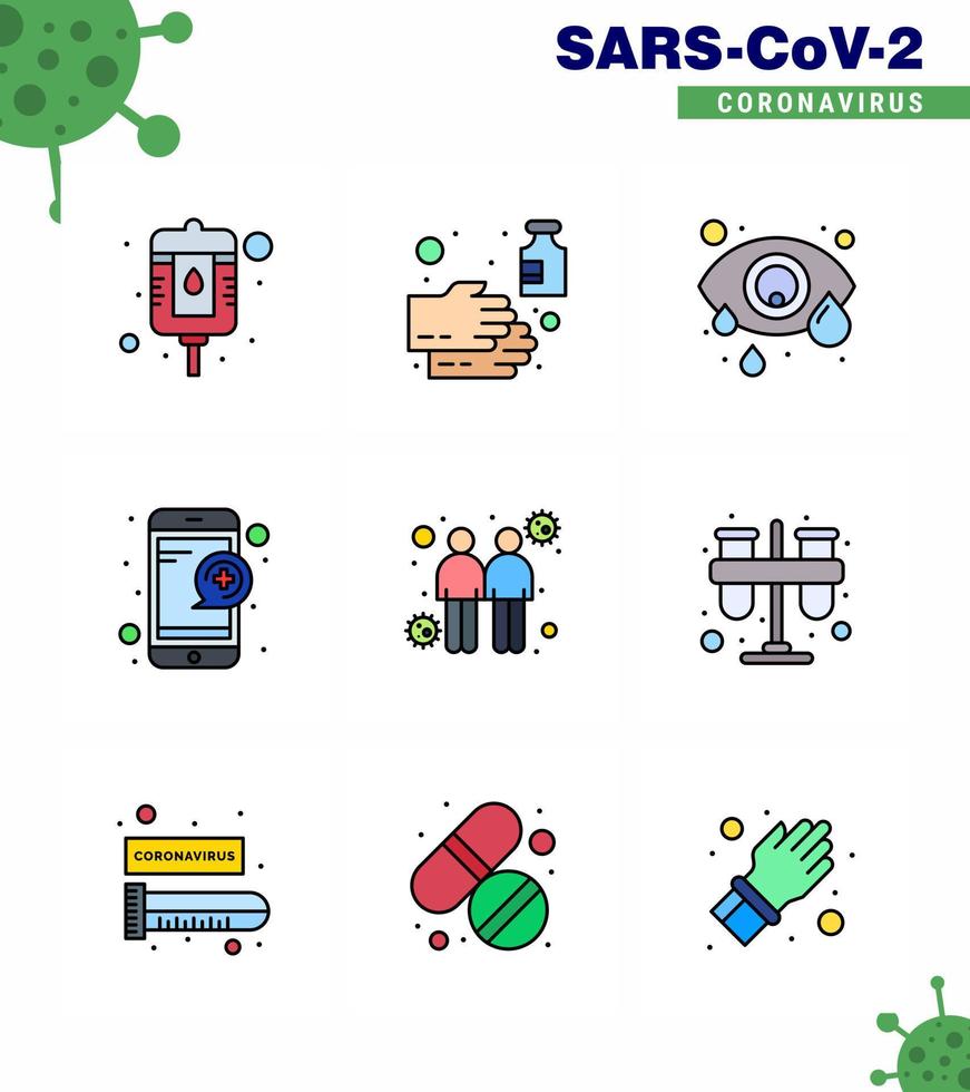 9 Filled Line Flat Color Corona Virus pandemic vector illustrations spread service conjunctivitis question medical viral coronavirus 2019nov disease Vector Design Elements