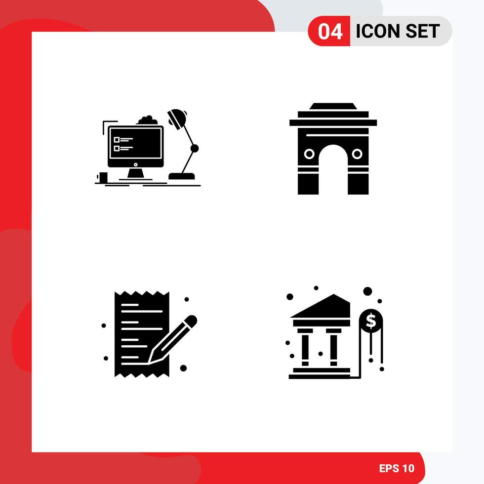 conjunto de 4 iconos de ui modernos símbolos signos para el lugar de trabajo lámpara india templo global elementos de diseño vectorial editables vector