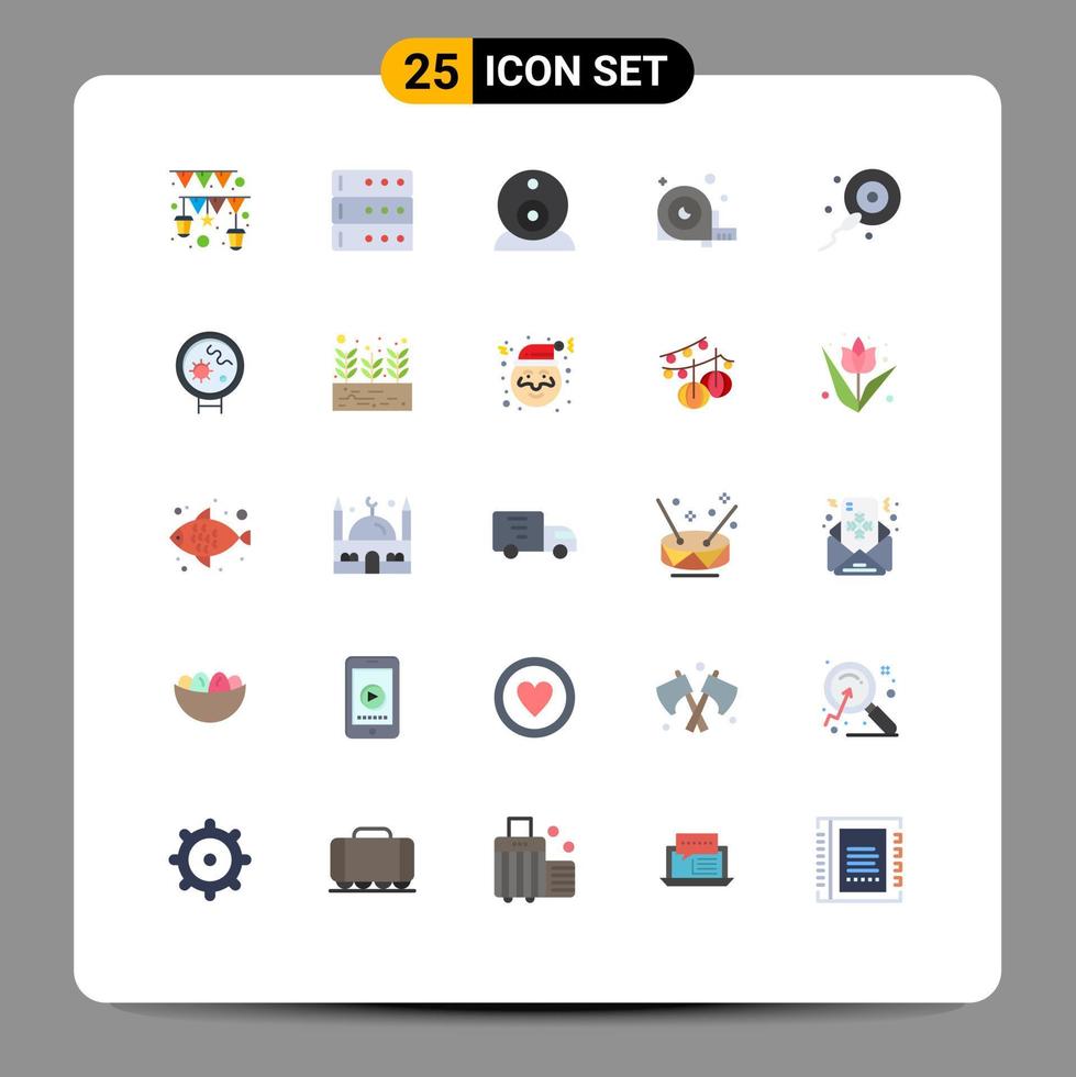 Pictogram Set of 25 Simple Flat Colors of bio fertilization surveillance tool construction Editable Vector Design Elements