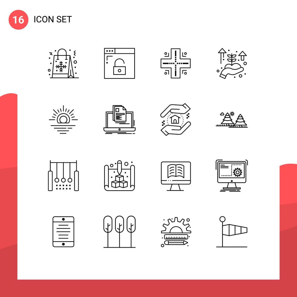 16 signos de esquema universales símbolos del clima sol mano segura inicio de negocios elementos de diseño vectorial editables vector