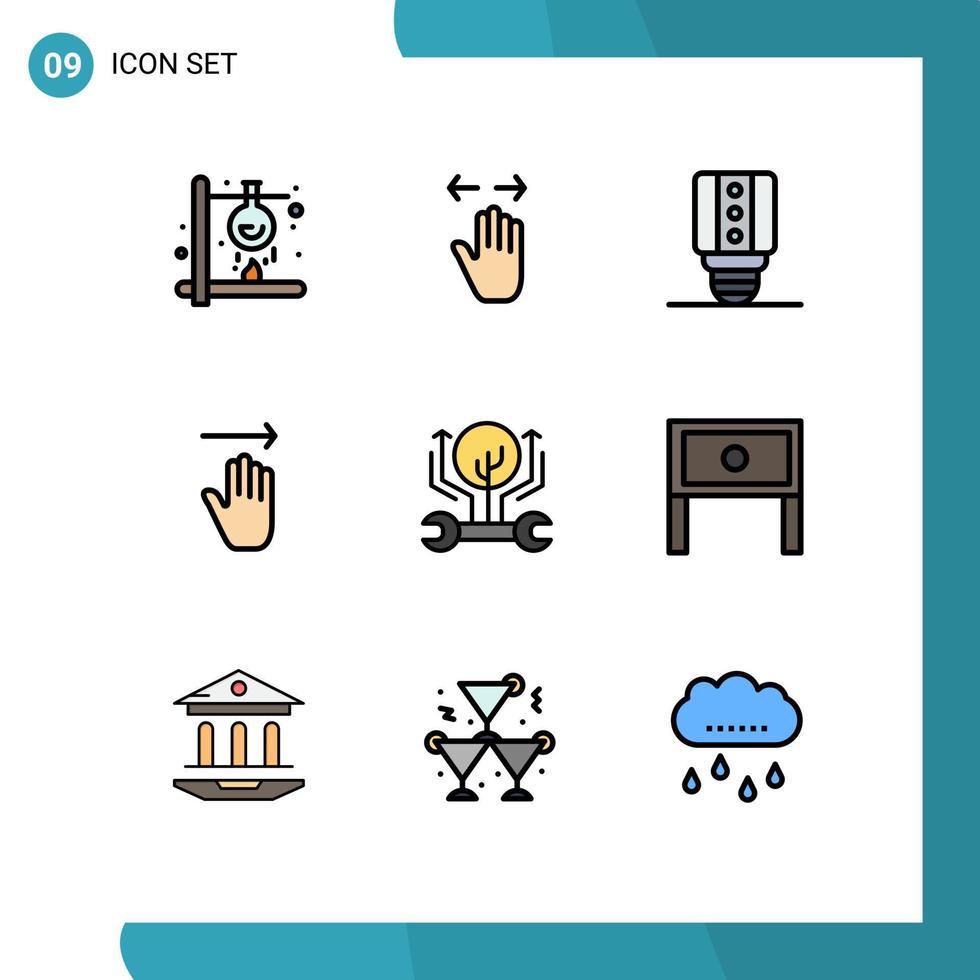 Group of 9 Filledline Flat Colors Signs and Symbols for development gestures right arrow light Editable Vector Design Elements
