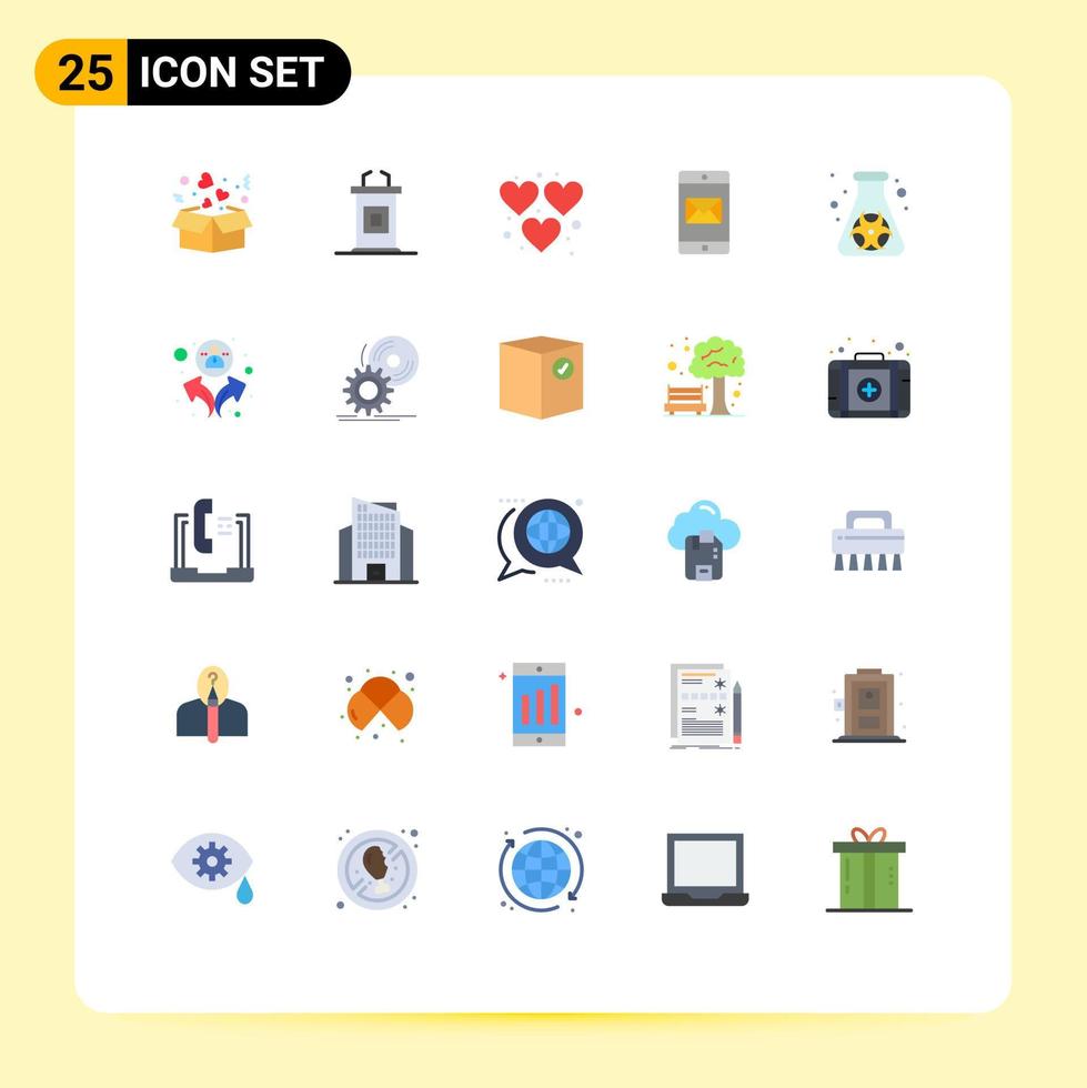 25 concepto de color plano para sitios web móviles y aplicaciones peligro correo corazón aplicación móvil aplicación elementos de diseño vectorial editables vector