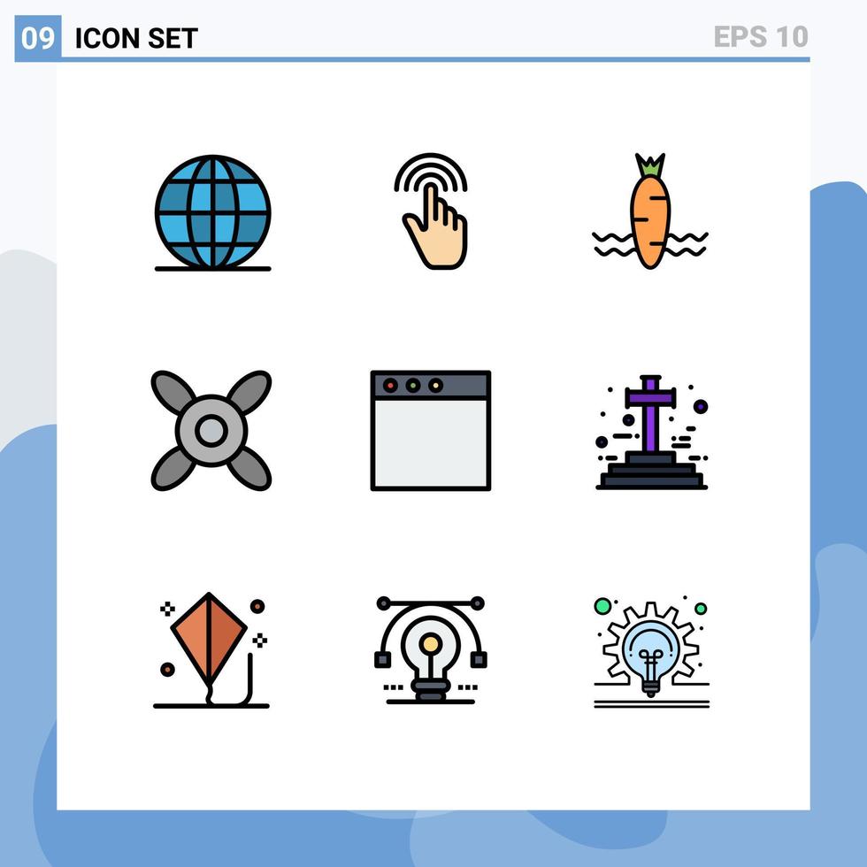 Set of 9 Modern UI Icons Symbols Signs for window app tap fan spring Editable Vector Design Elements