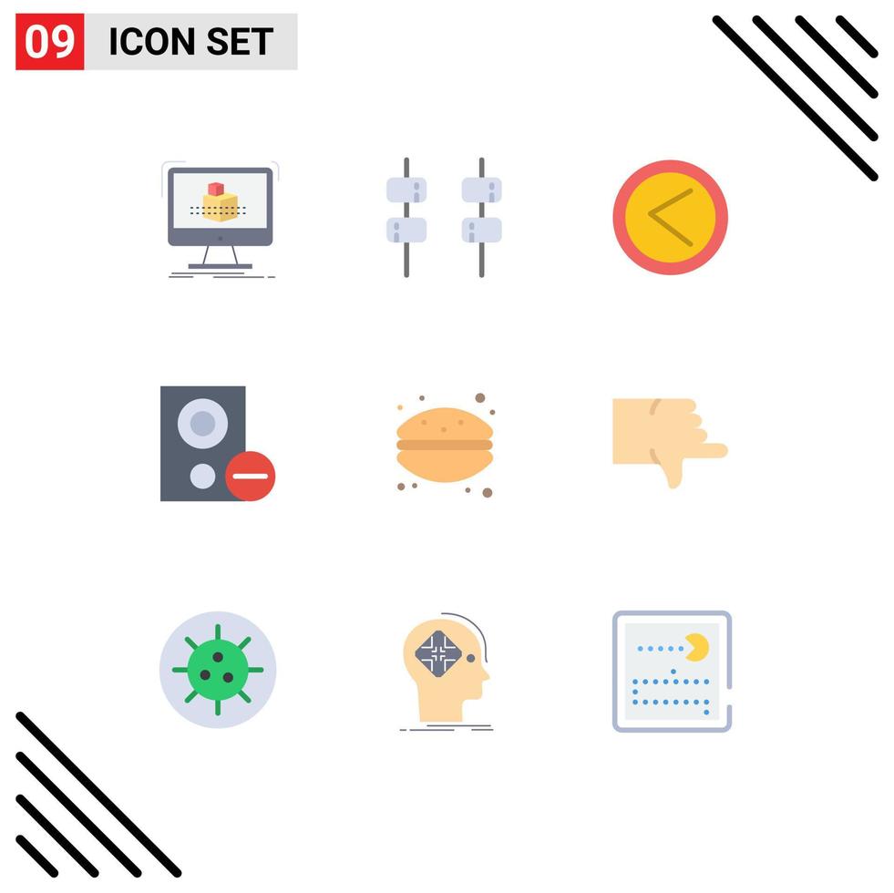 Set of 9 Commercial Flat Colors pack for dessert remove interface hardware devices Editable Vector Design Elements