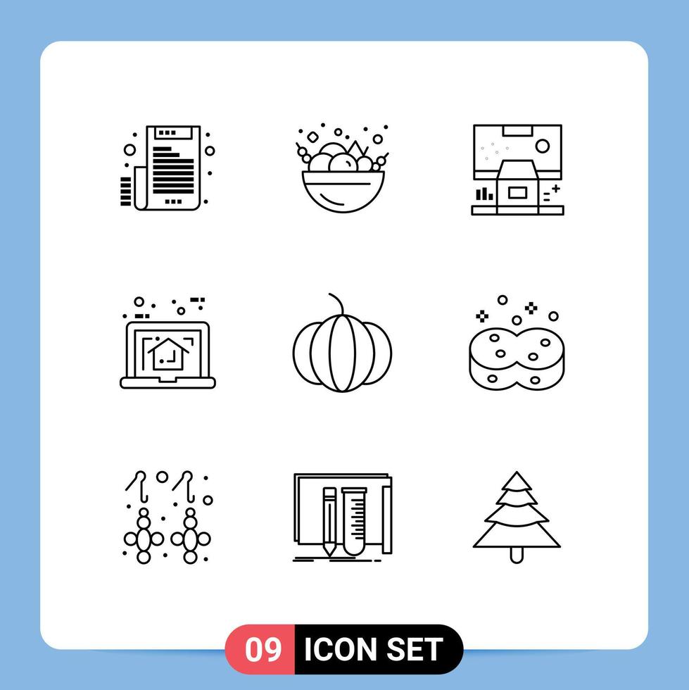 Set of 9 Modern UI Icons Symbols Signs for pumpkin plan center laptop home Editable Vector Design Elements