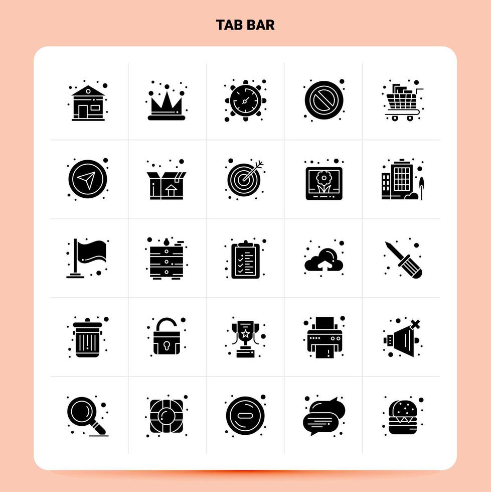 Solid 25 Tab Bar Icon set Vector Glyph Style Design Black Icons Set Web and Mobile Business ideas design Vector Illustration