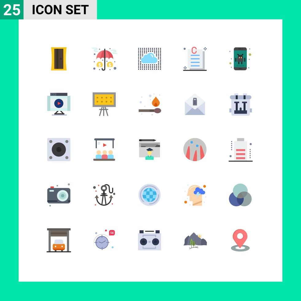 Pack of 25 Modern Flat Colors Signs and Symbols for Web Print Media such as application paper cloud document layers Editable Vector Design Elements