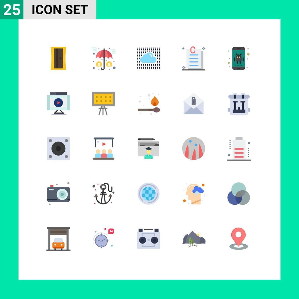 paquete de 25 signos y símbolos de colores planos modernos para medios de impresión web, como capas de documentos en la nube de papel de aplicación, elementos de diseño de vectores editables