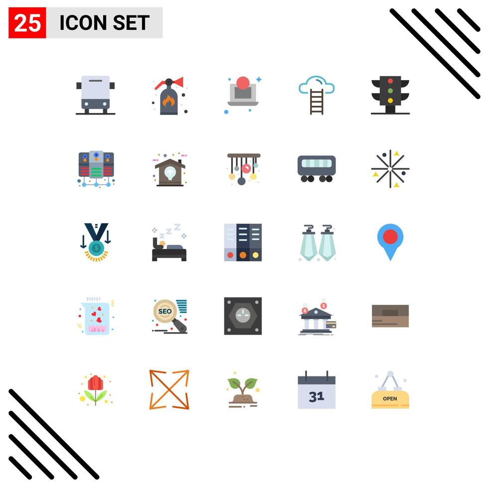 Pack of 25 Modern Flat Colors Signs and Symbols for Web Print Media such as traffic light laptop interface cloud Editable Vector Design Elements