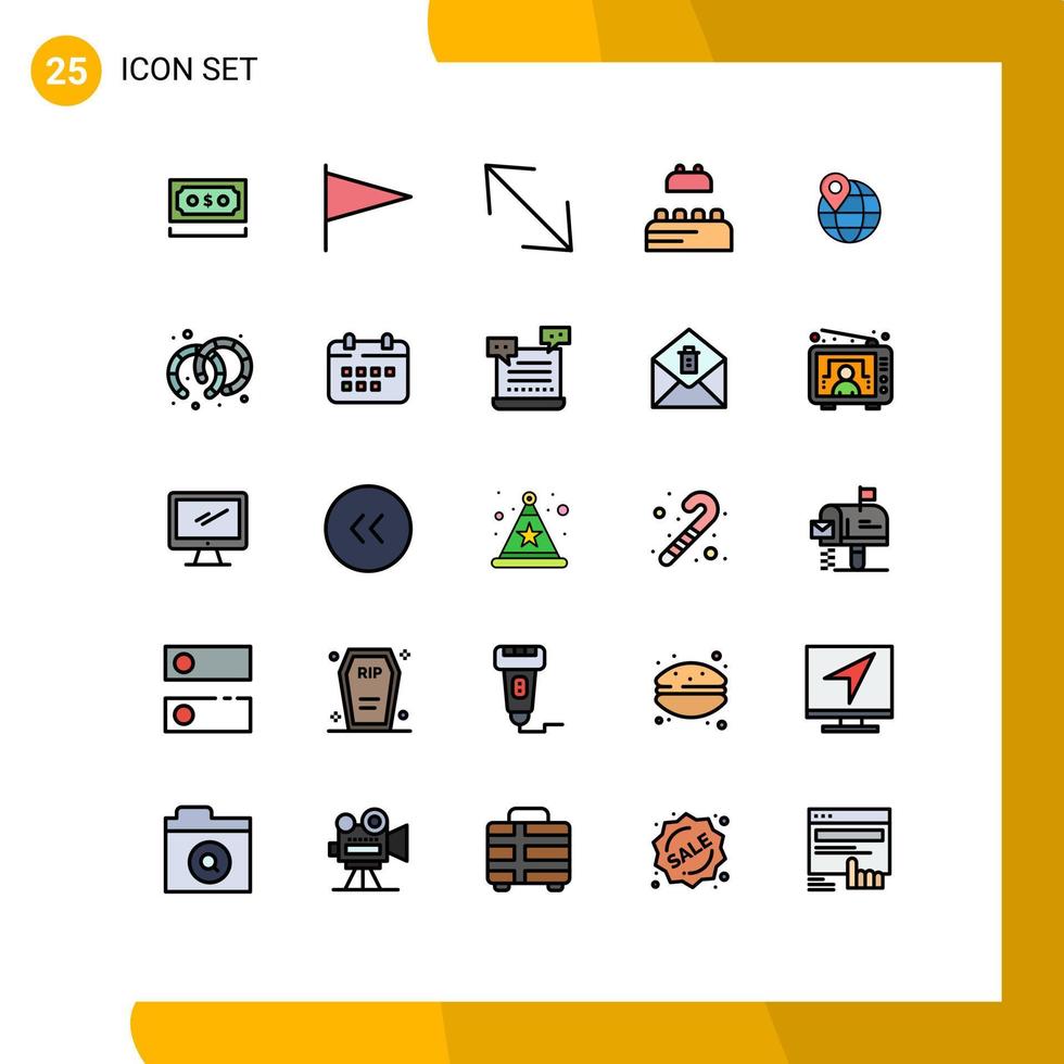 25 Universal Filled line Flat Colors Set for Web and Mobile Applications internet map arrow location constructor Editable Vector Design Elements