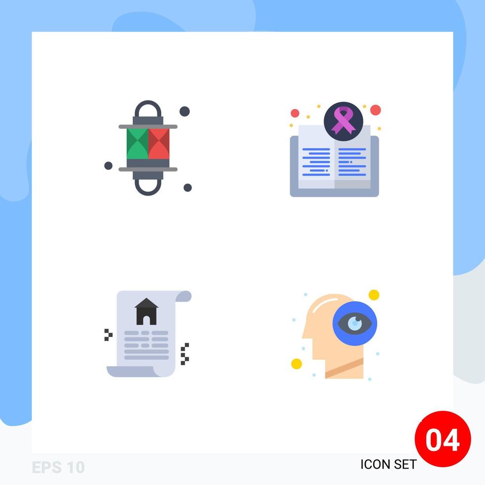 4 Universal Flat Icon Signs Symbols of lantern health lamp book estate Editable Vector Design Elements