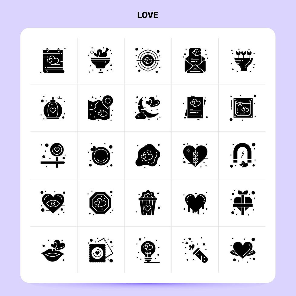 Solid 25 Love Icon set Vector Glyph Style Design Black Icons Set Web and Mobile Business ideas design Vector Illustration