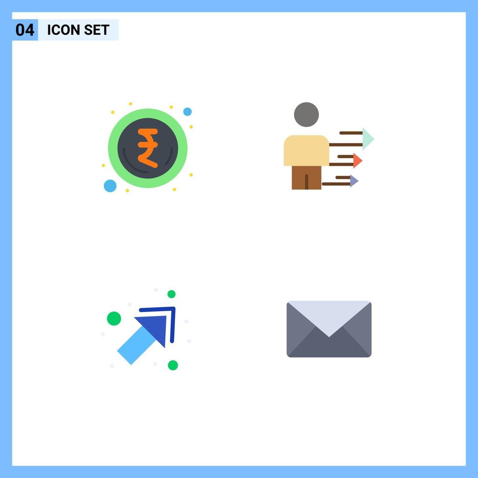 conjunto moderno de 4 iconos y símbolos planos, como el enfoque indio correcto, elementos de diseño de vectores editables de correo moderno