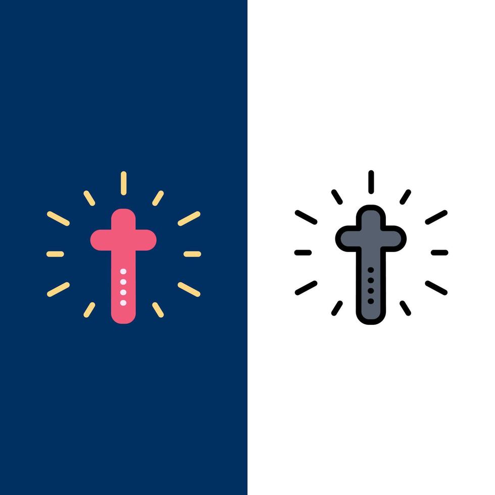 Celebration Christian Cross Easter  Icons Flat and Line Filled Icon Set Vector Blue Background