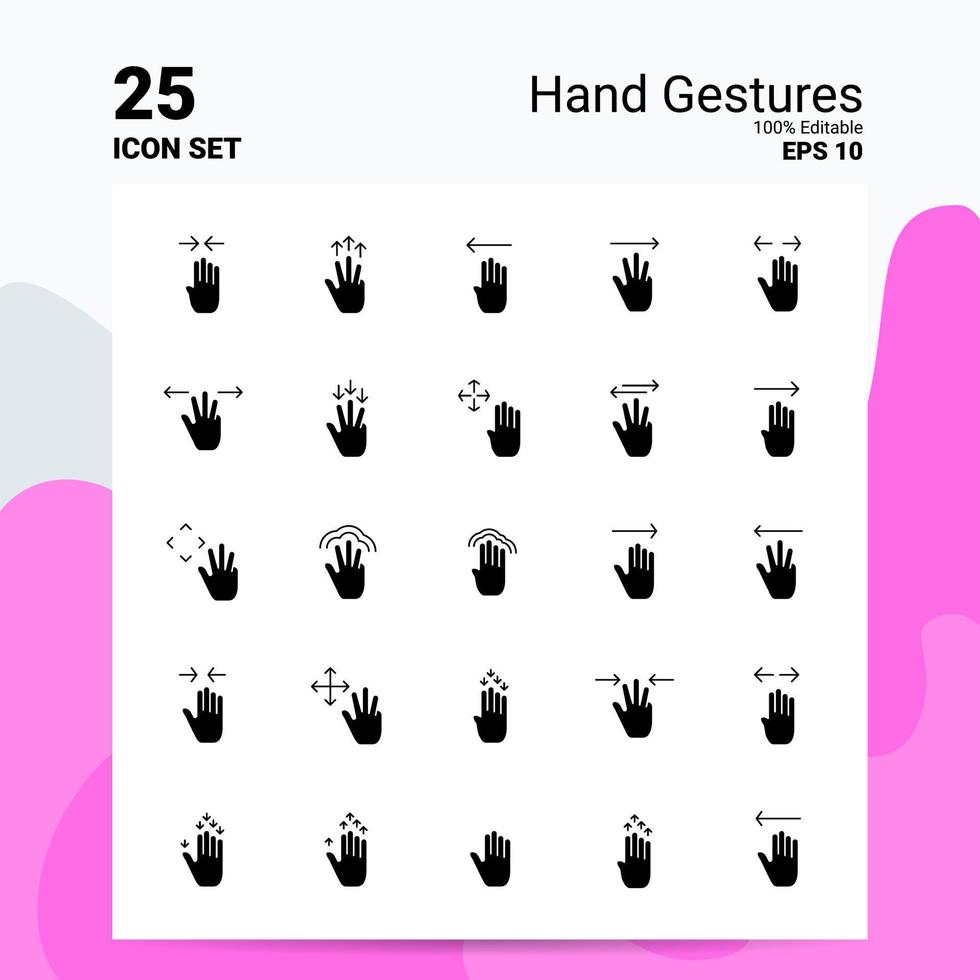 25 Hand Gestures Icon Set 100 Editable EPS 10 Files Business Logo Concept Ideas Solid Glyph icon design vector