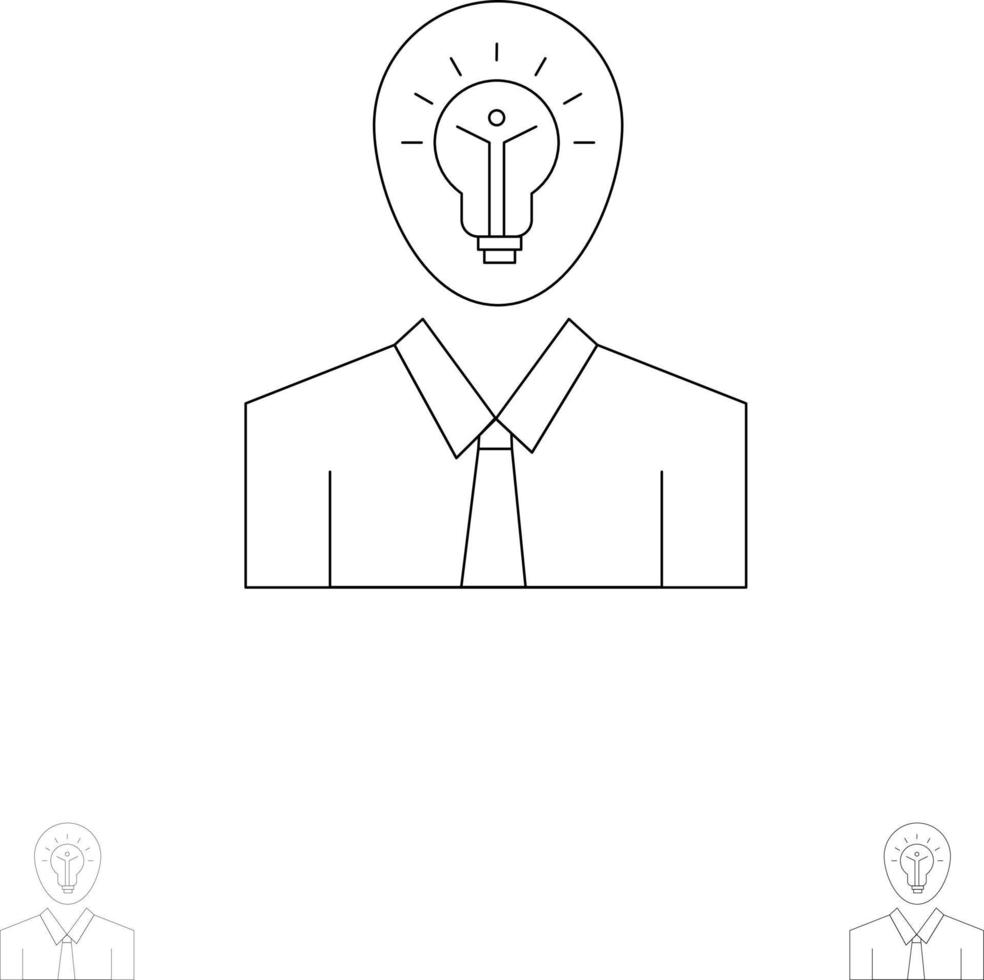 Man Idea Success Light Growth Bold and thin black line icon set vector