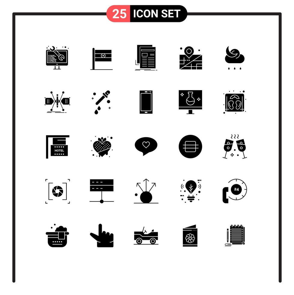Set of 25 Commercial Solid Glyphs pack for moon management gazette business newspaper Editable Vector Design Elements