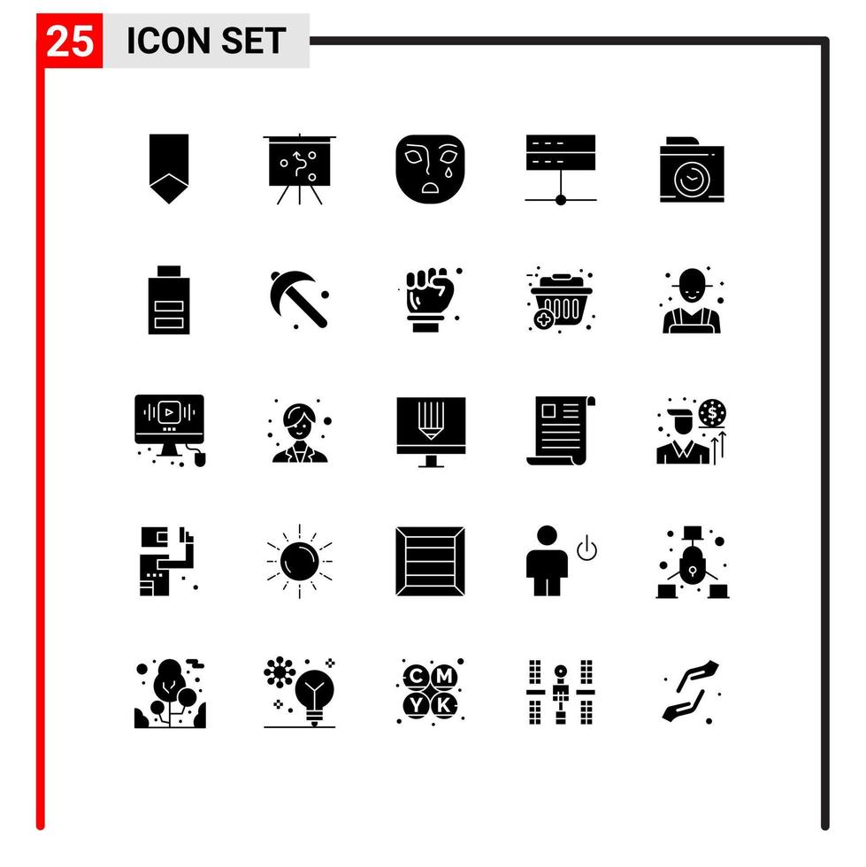 25 glifos sólidos vectoriales temáticos y símbolos editables de elementos de diseño vectorial editables de administración de dispositivos de emociones del servidor de la cámara vector