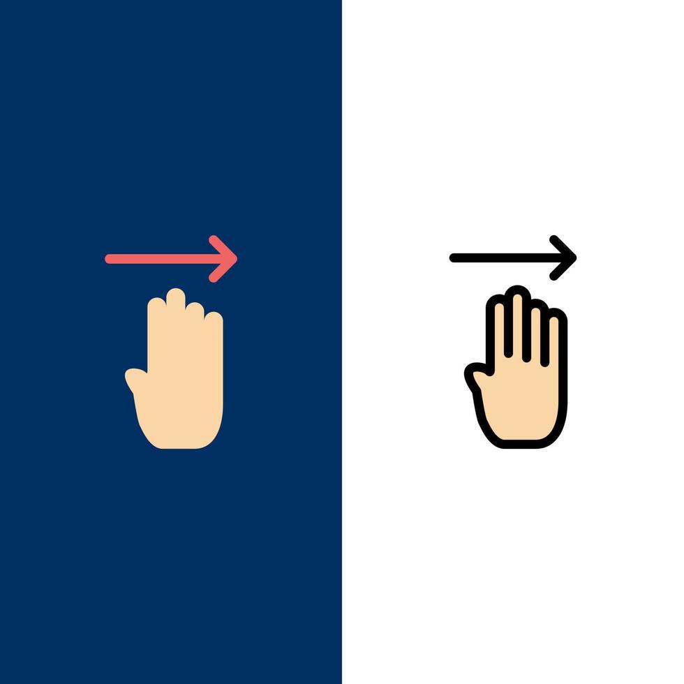 Finger Four Gesture Right  Icons Flat and Line Filled Icon Set Vector Blue Background