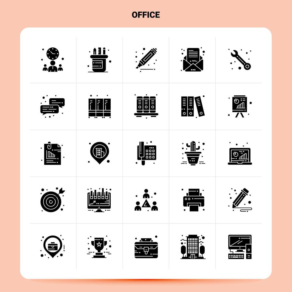 Solid 25 Office Icon set Vector Glyph Style Design Black Icons Set Web and Mobile Business ideas design Vector Illustration