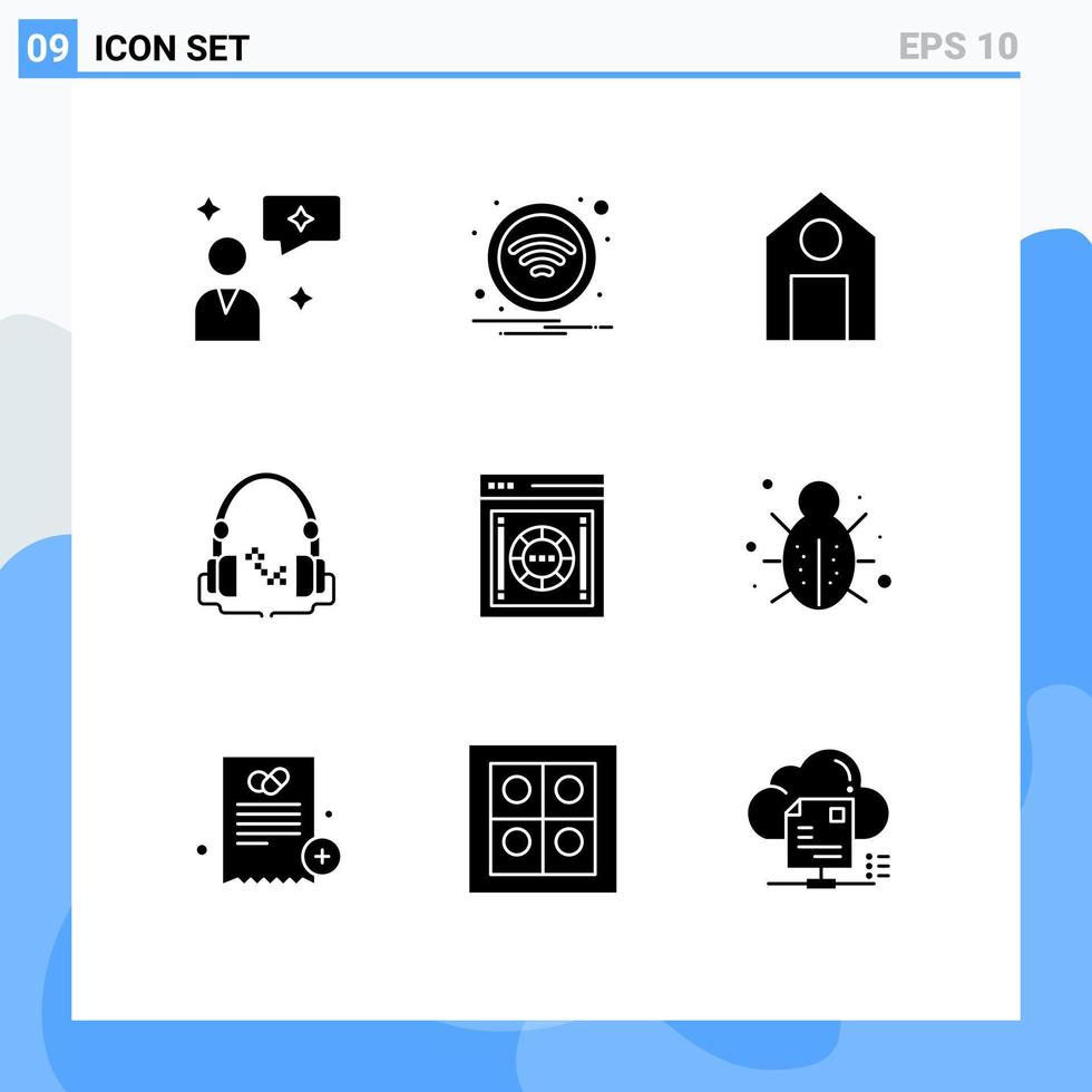 paquete de iconos de vector de stock de 9 signos y símbolos de línea para cifrado seguro aprender música manos libres elementos de diseño de vector editables