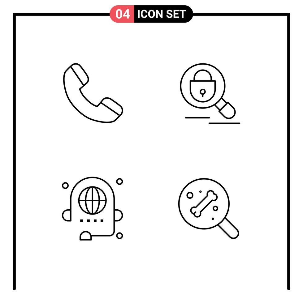 Set of 4 Modern UI Icons Symbols Signs for call conference search internet global Editable Vector Design Elements