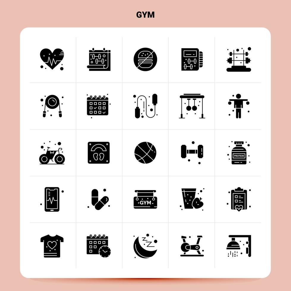 Solid 25 Gym Icon set Vector Glyph Style Design Black Icons Set Web and Mobile Business ideas design Vector Illustration