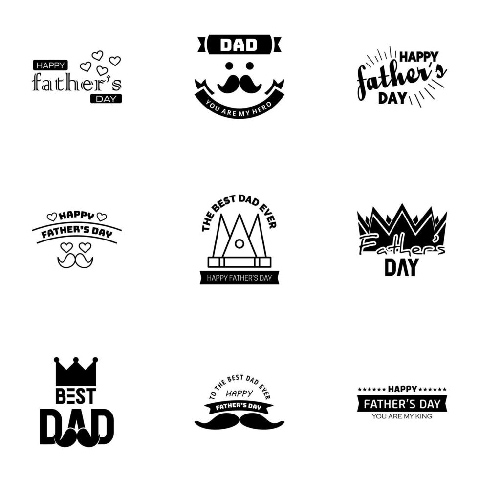 Happy fathers day 9 Black vintage retro type font Illustrator eps10 Editable Vector Design Elements
