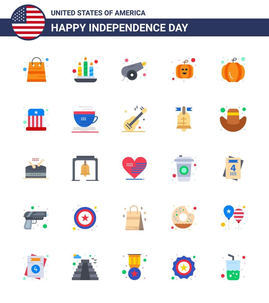 Happy Independence Day Pack of 25 Flats Signs and Symbols for hat entertainment canon circus pumpkin Editable USA Day Vector Design Elements