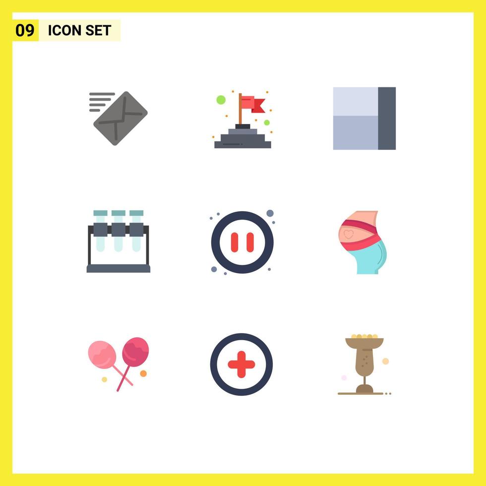 Group of 9 Flat Colors Signs and Symbols for safety video layout pause audio Editable Vector Design Elements